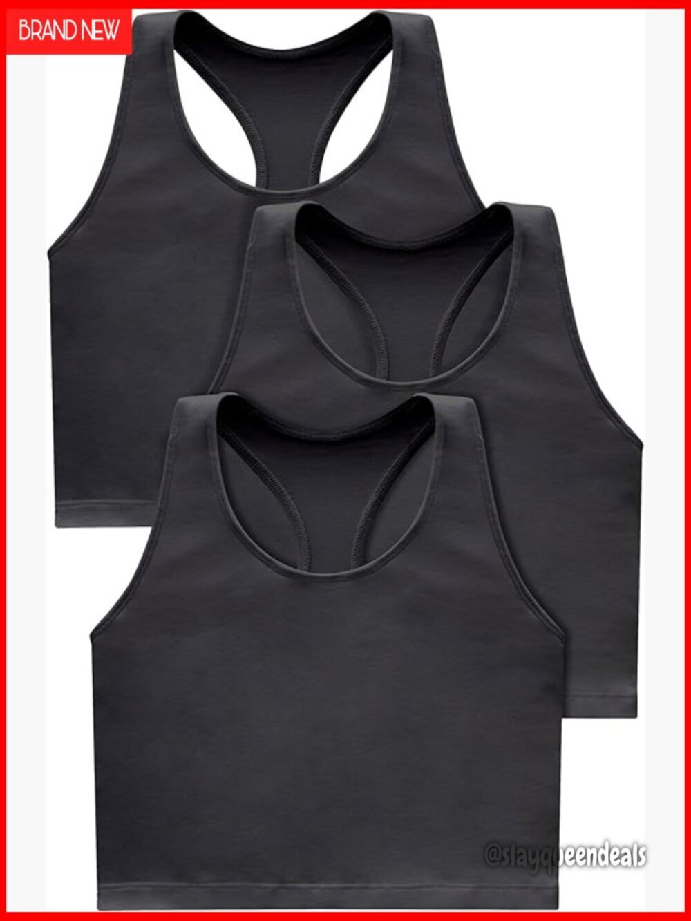 3-Pack Cropped Yoga Tank Tops with Built-In Bra, Stretch Cotton, Racerback